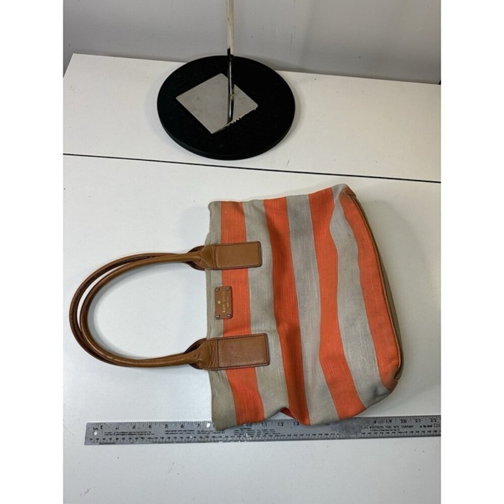 Kate Spade New York Bon Shopper Jubilee Stripe Coral/Natural Stripe Purse - Picture 7 of 10